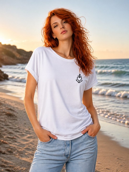 Women T-shirt White Heart Anchor