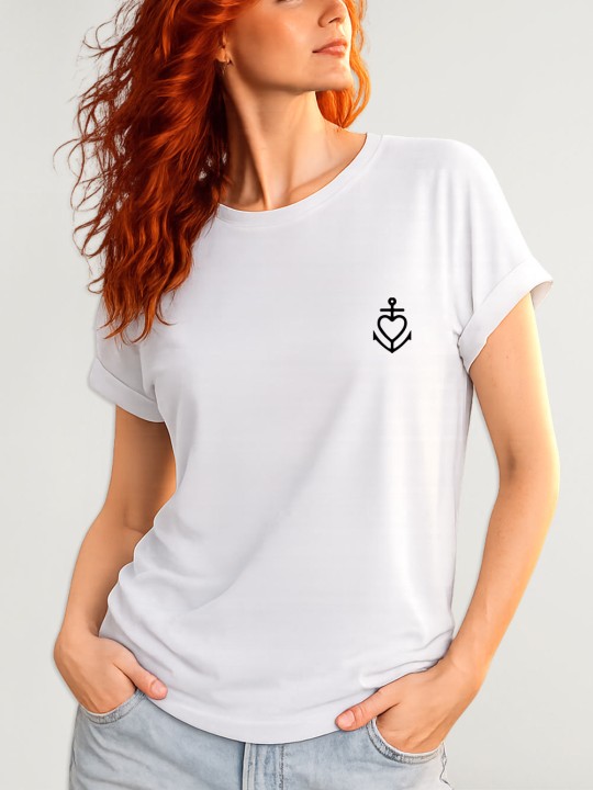 T-shirt Damen Weiß Heart Anchor