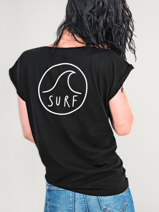 T-shirt Damen Schwarz Surf Logo