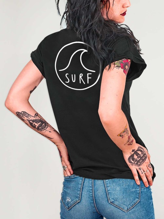 Maglietta Donna Nera Surf Logo