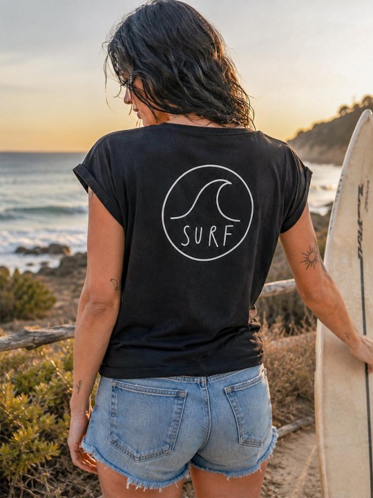 Maglietta Donna Nera Surf Logo