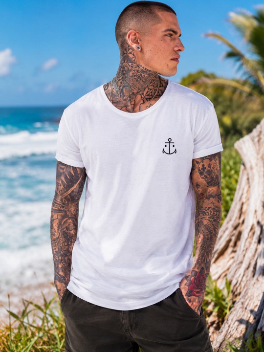 Camiseta de Hombre Cuello Abierto Blanca Anchor Fangs