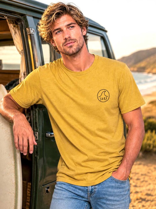 Camiseta de Hombre Mostaza Surf Logo