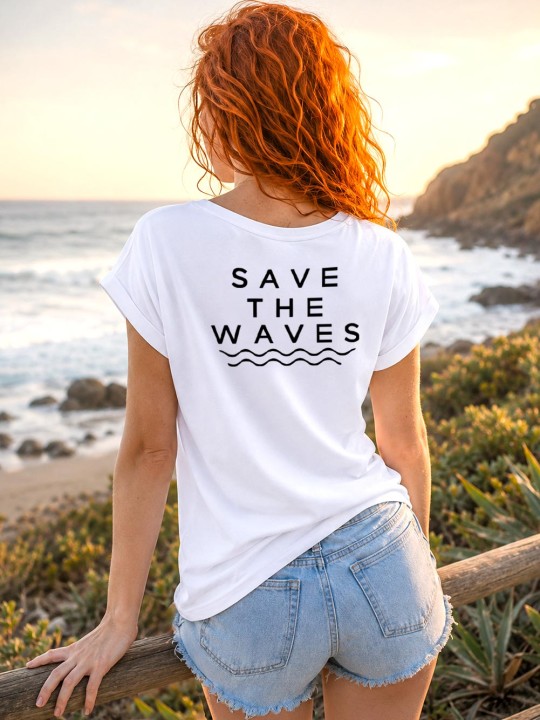 Camiseta de Mujer Blanca Backside Save The Waves