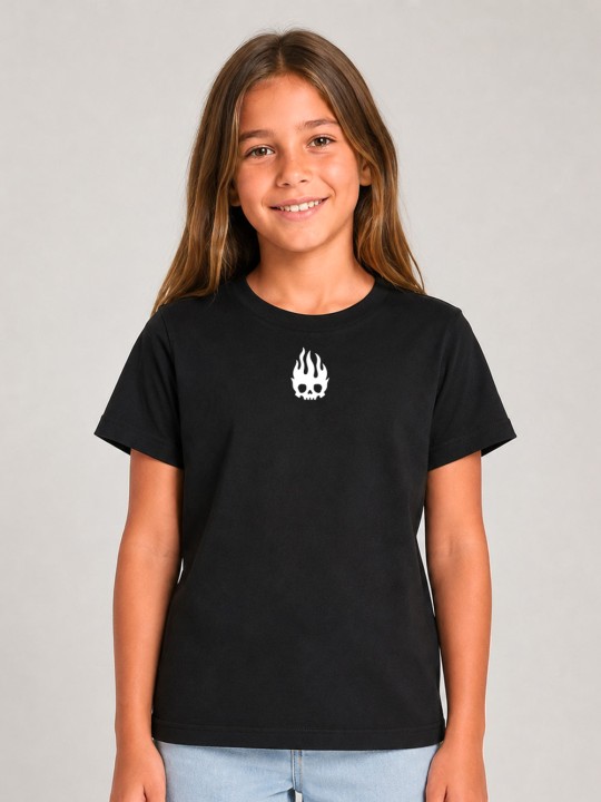 T-shirt Mädchen Schwarz Flame Skull