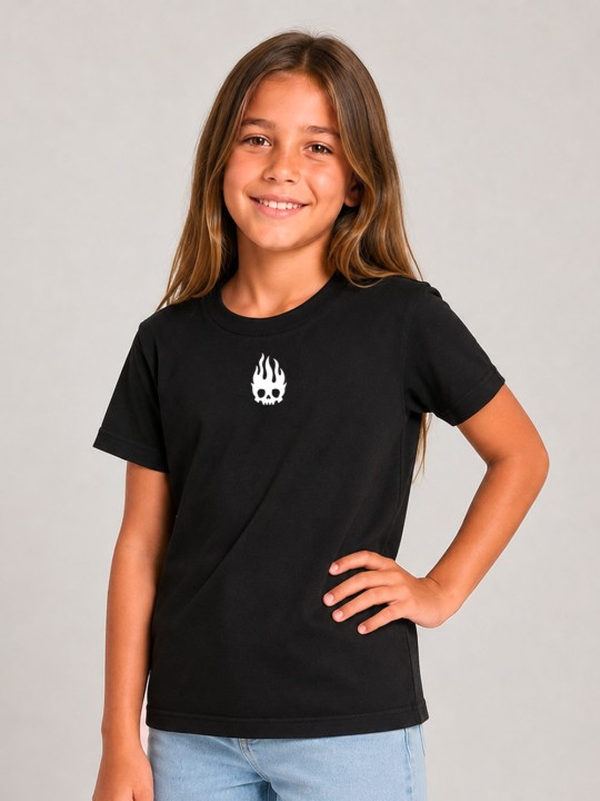 Maglietta Bambine Nera Flame Skull