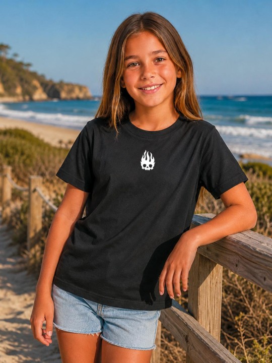 Camiseta de Niña Negra Flame Skull
