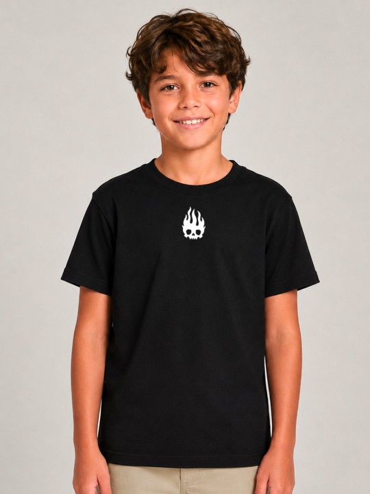 Maglietta Bambini Nera Flame Skull