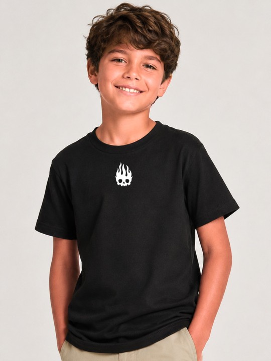 T-shirt Jungen Schwarz Flame Skull