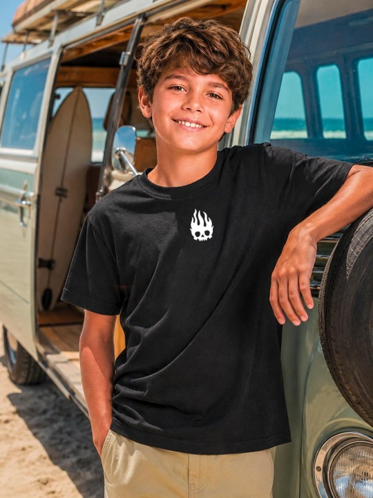 Camiseta de Niño Negra Flame Skull