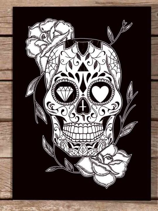 Illustrazione Nera Mexican Skull