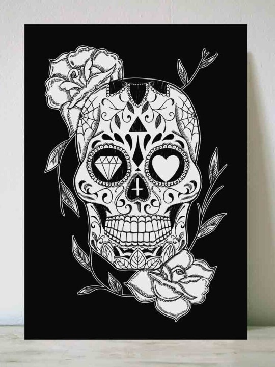 Ilustración Negra Mexican Skull