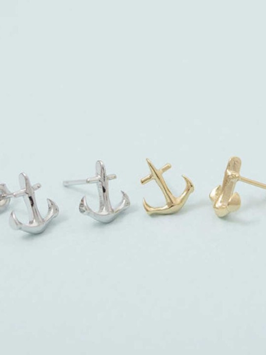 Earrings, Silver, Anchor Logo