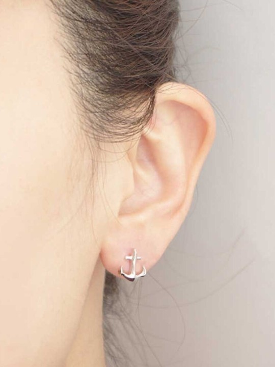 Earrings, Silver, Anchor Logo